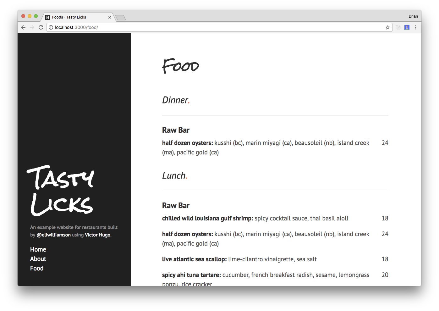 site with menu